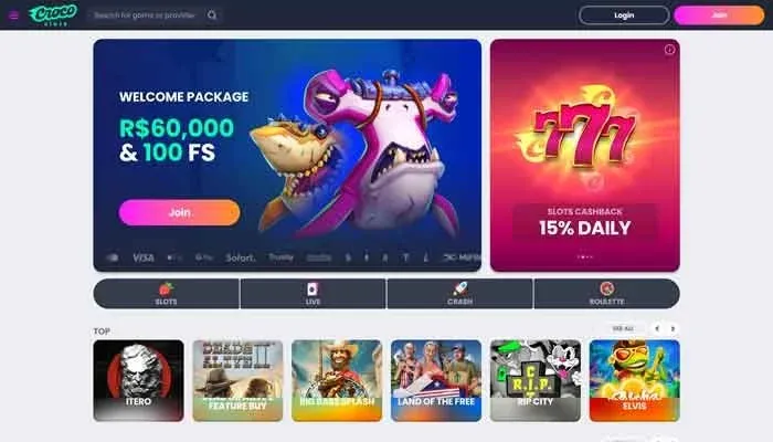 CrocoSlots Casino - skärmdump av casinots hemsida