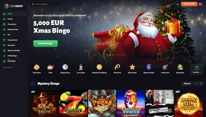 Slot Hunter Casino - skärmdump av casinots hemsida