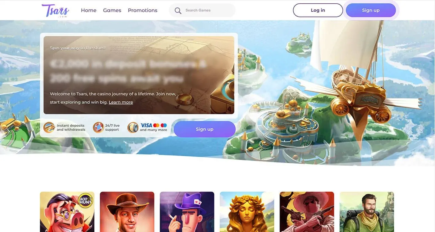 Tsars Casino - skärmdump av casinots hemsida