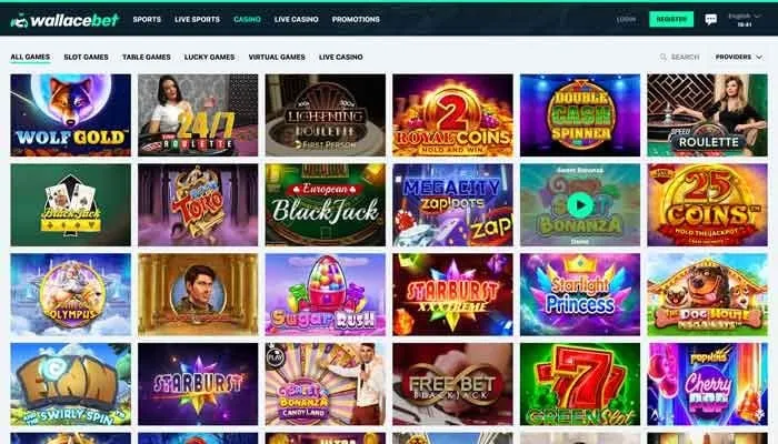 Wallacebet Casino - skärmdump av casinots hemsida